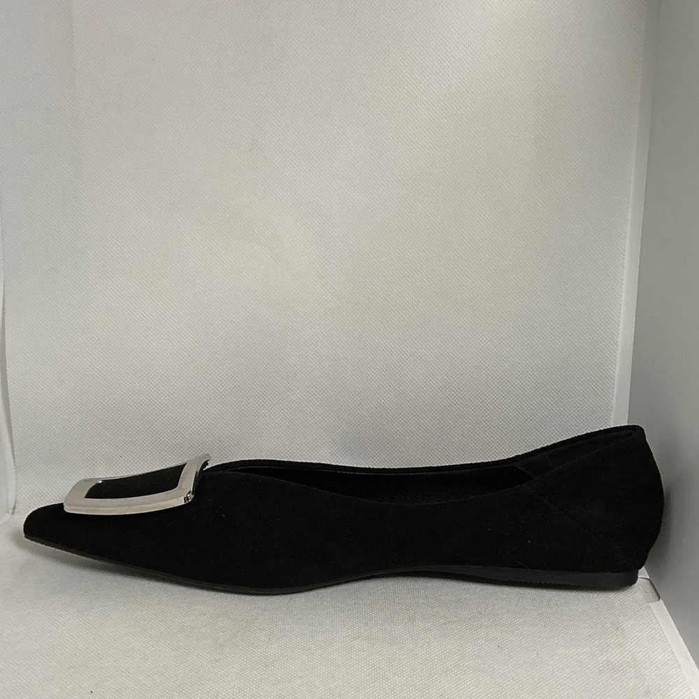 Seven Big Trees Black Suede Pointed Toe Flats Silver Buckle Size 9 - Picture 6 of 11